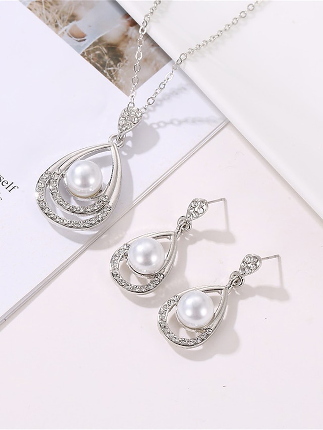 1set(1pcs Necklace1pair Earrings) Shiny Luxury Imitation Pearl Rhinestone Alloy Jewelry Set For Women's Party Evening Gift Daily
