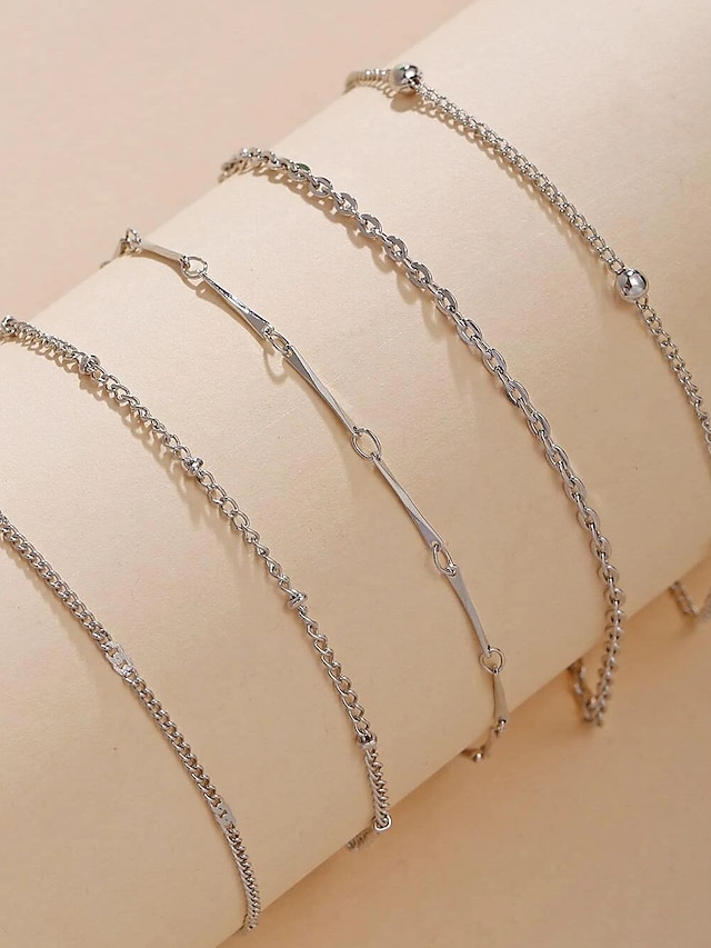 Ankle Bracelet Personalized Stylish Simple Women's Body Jewelry For Party Evening Holiday Classic Alloy Weave Silver 5 PCS